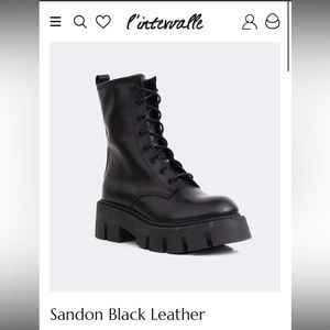 L’intervalle Sandon - black genuine leather chunky combat boots, size 39